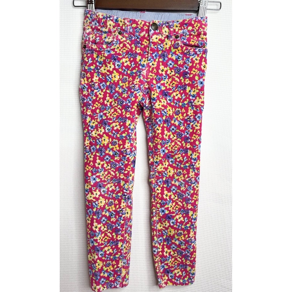 Ralph Lauren Kids Pink Floral Corduroy Pants Size 6 Adjustable Waist Slim Fit